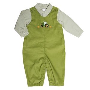 Boy Thanksgiving Green Overalls Tractor Pumpkin